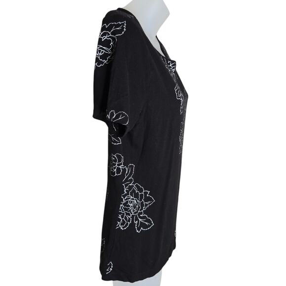 Emma James Womens‎ Floral Top Medium Black White Stretch Cottagecore Whimsygoth - Picture 3 of 7